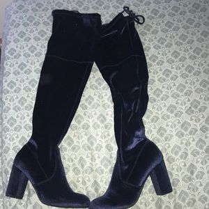 Velvet Navy Blue Over the Knee Boots